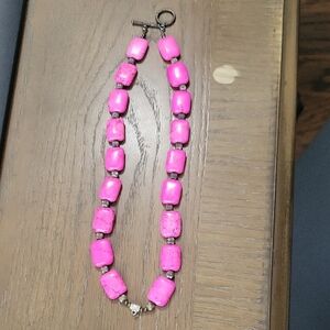 Pink stone Necklace with metal beading throughout